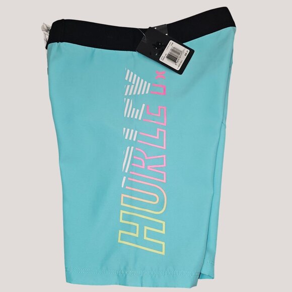 Hurley Boys 10/25 Aurora Green Boardshorts With Pocket & Drawstring Closure - Picture 3 of 9